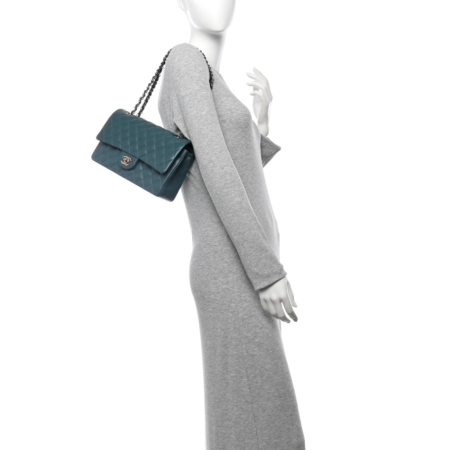 Caviar Quilted Medium Double Flap Dark Green