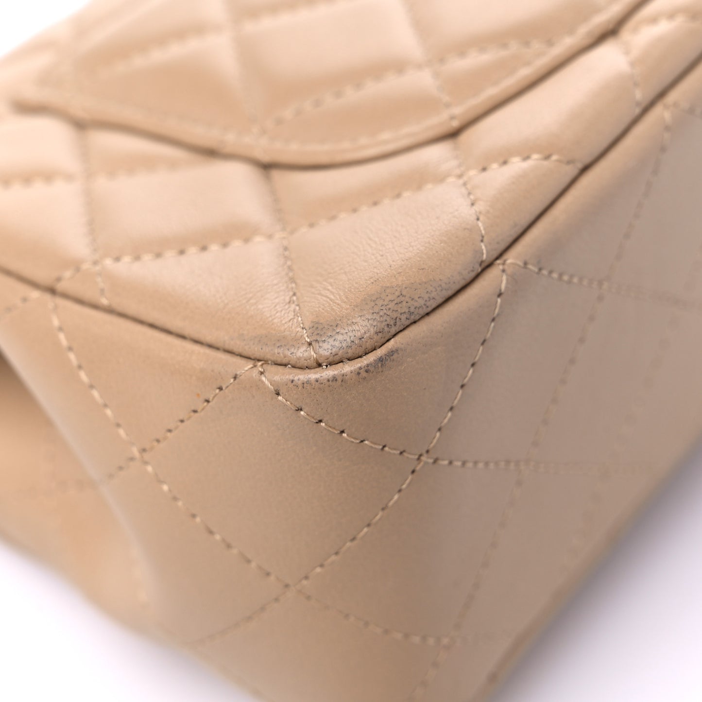 Lambskin Quilted Mini Rectangular Flap Dark Beige