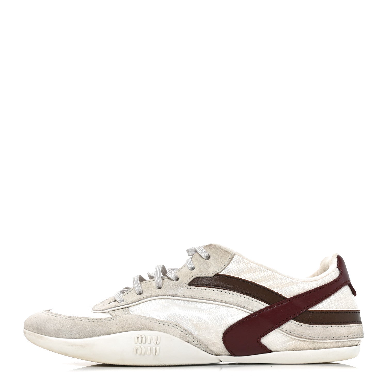 Miu Miu Technical Fabric Suede Gymnasium Sneakers 38 White Burgundy 1 of 8