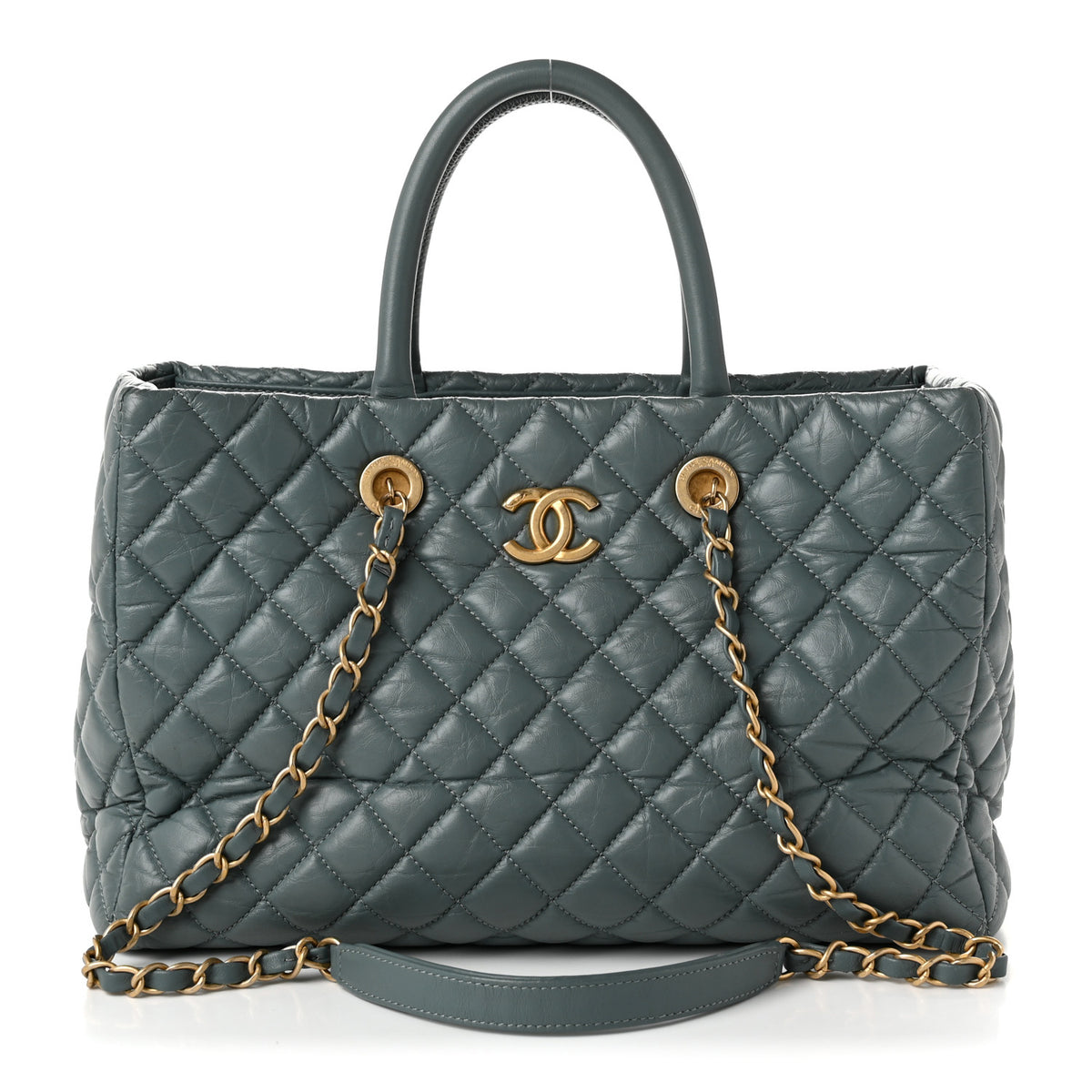 Chanel Aged Calfskin Quilted Large Coco Handle ShoppingTote Blue 1 of 10