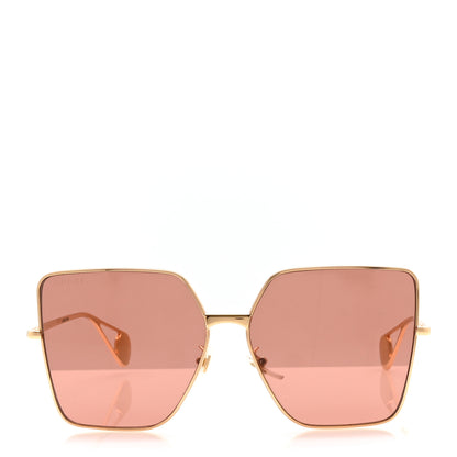 Gucci Metal Square Frame Sunglasses GG0436S Gold Pink 2 of 10