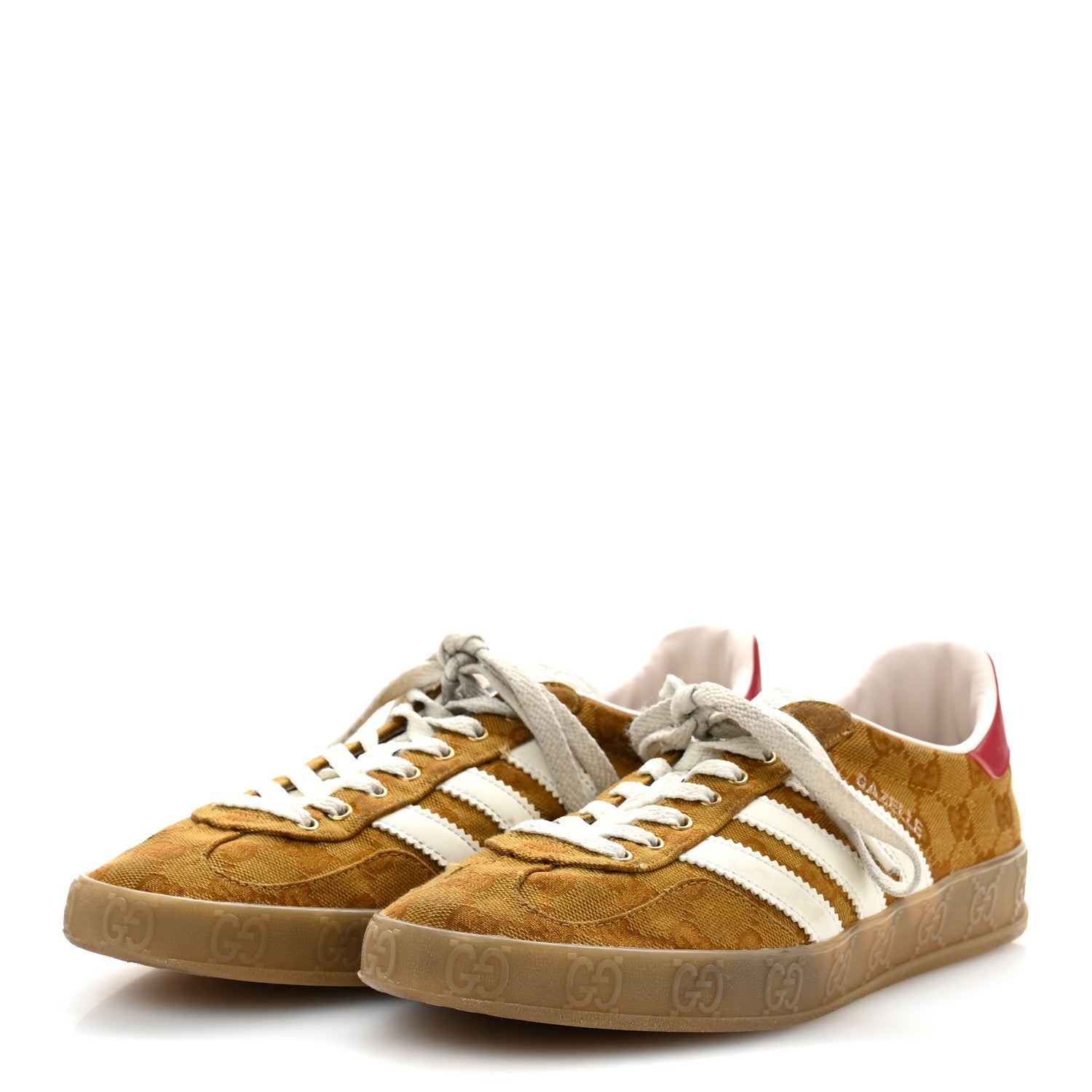 Gucci X ADIDAS Vintage GG Monogram Mens Gazelle Sneakers 9.5 Mid Natural Nut Off White 4 of 10