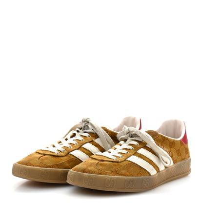 Gucci X ADIDAS Vintage GG Monogram Mens Gazelle Sneakers 9.5 Mid Natural Nut Off White 4 of 10