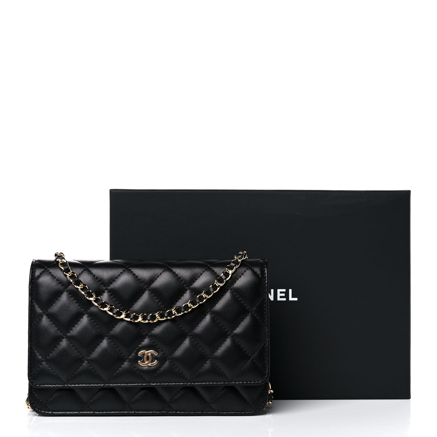 Lambskin Quilted Wallet On Chain WOC Black
