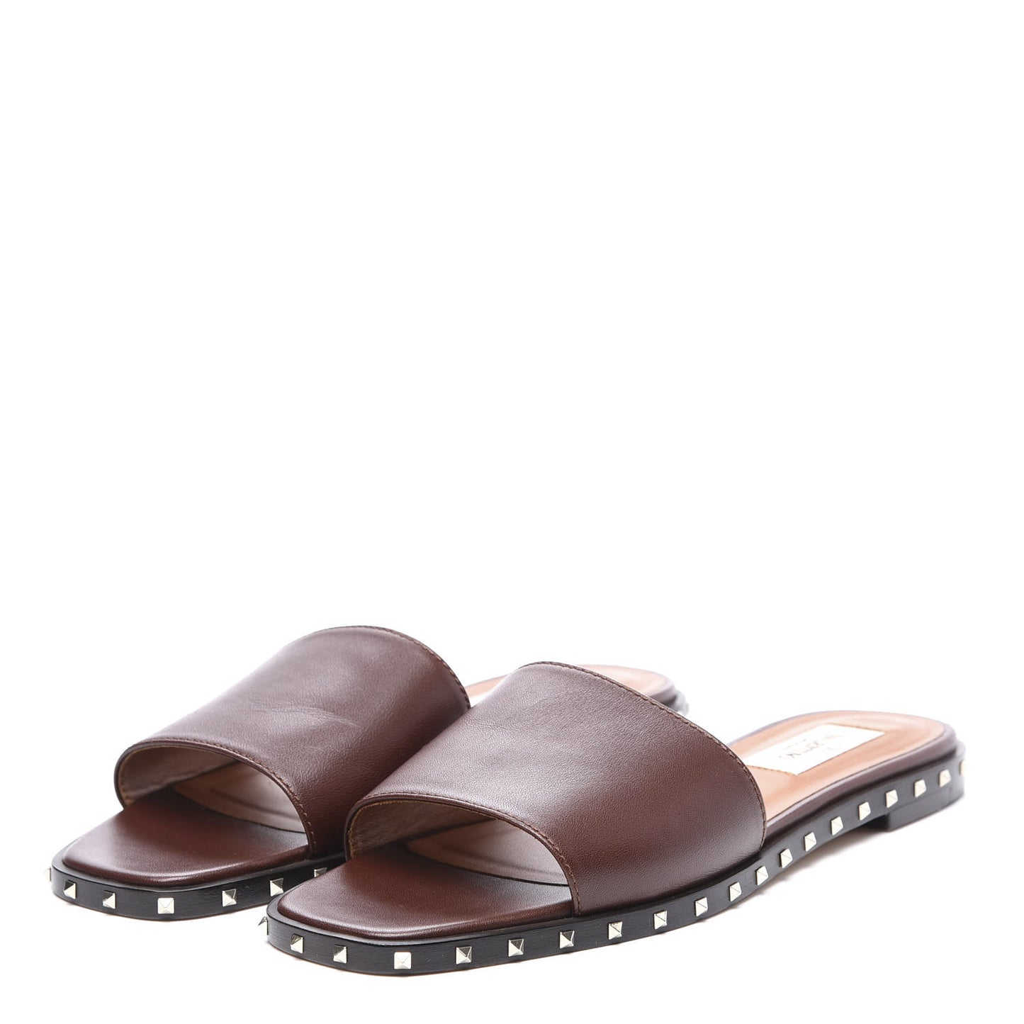 Nappa Soul Rockstud Flat Slide Sandals 36 Brown