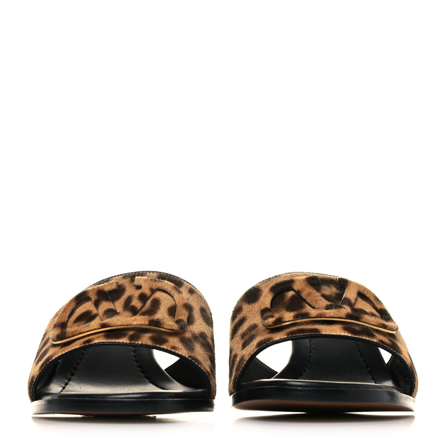 Calf Hair Leopard Print VLogo 65mm Slide Sandals 38 Black