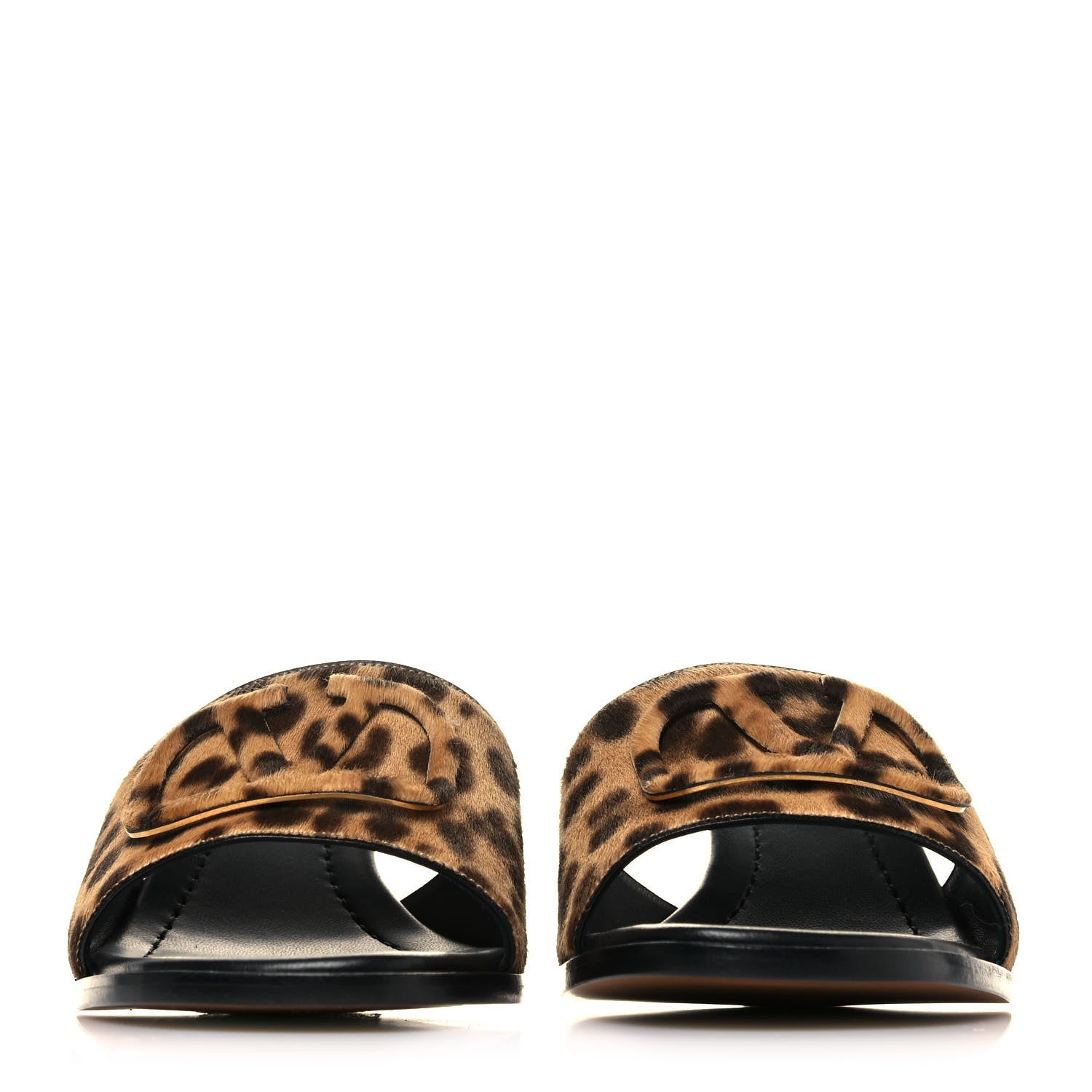 Valentino Garavani Calf Hair Leopard Print VLogo 65mm Slide Sandals 38 Black 2 of 9