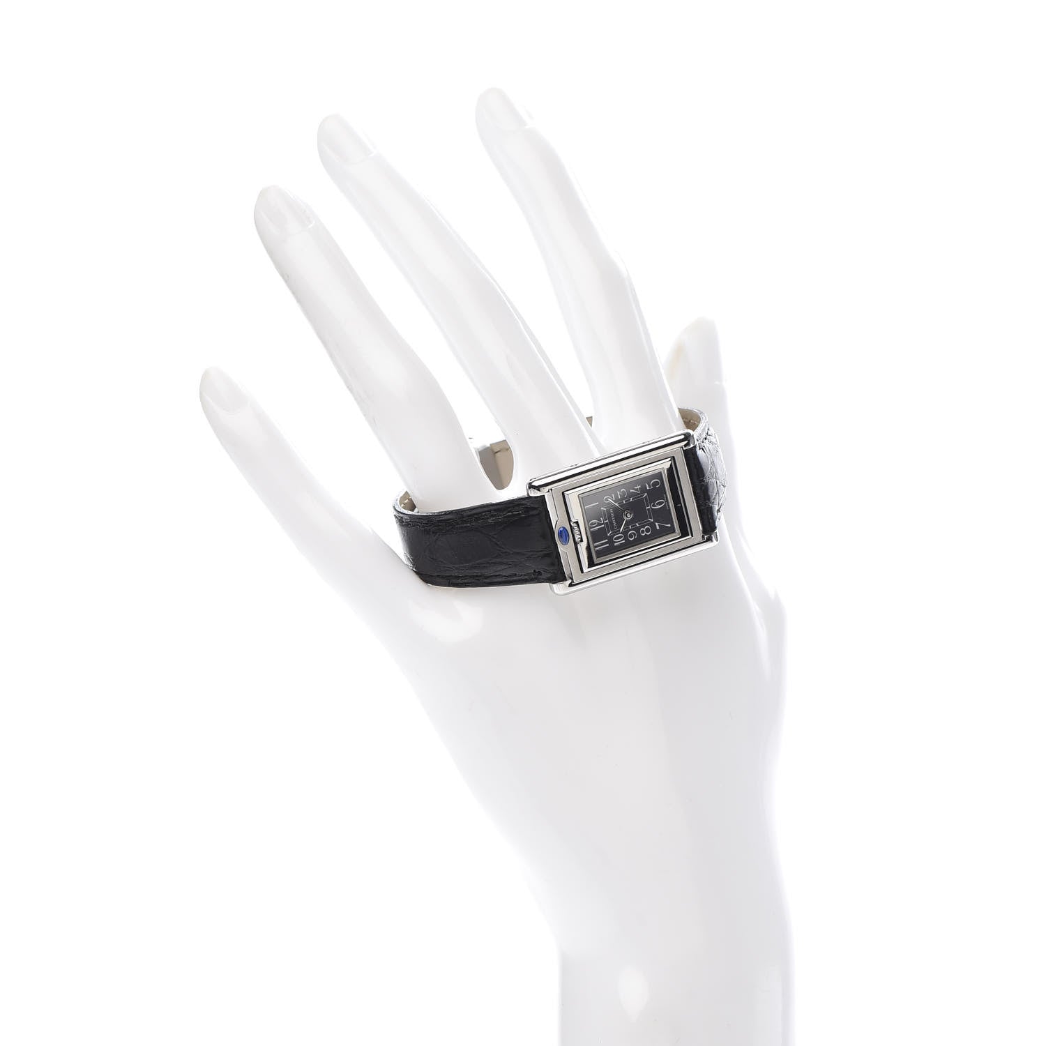 Cartier Stainless Steel Alligator 22mm Tank Basculante Quartz Watch Black 2 of 6