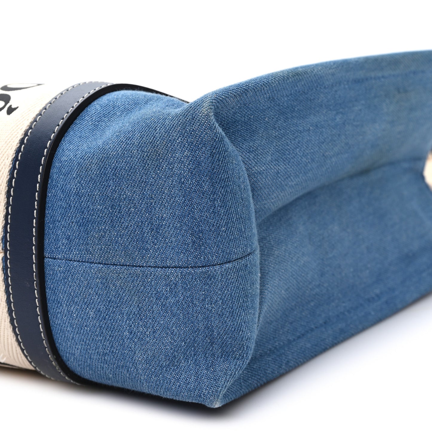 Denim Shiny Calfskin Medium Woody Ribbon Tote Navy