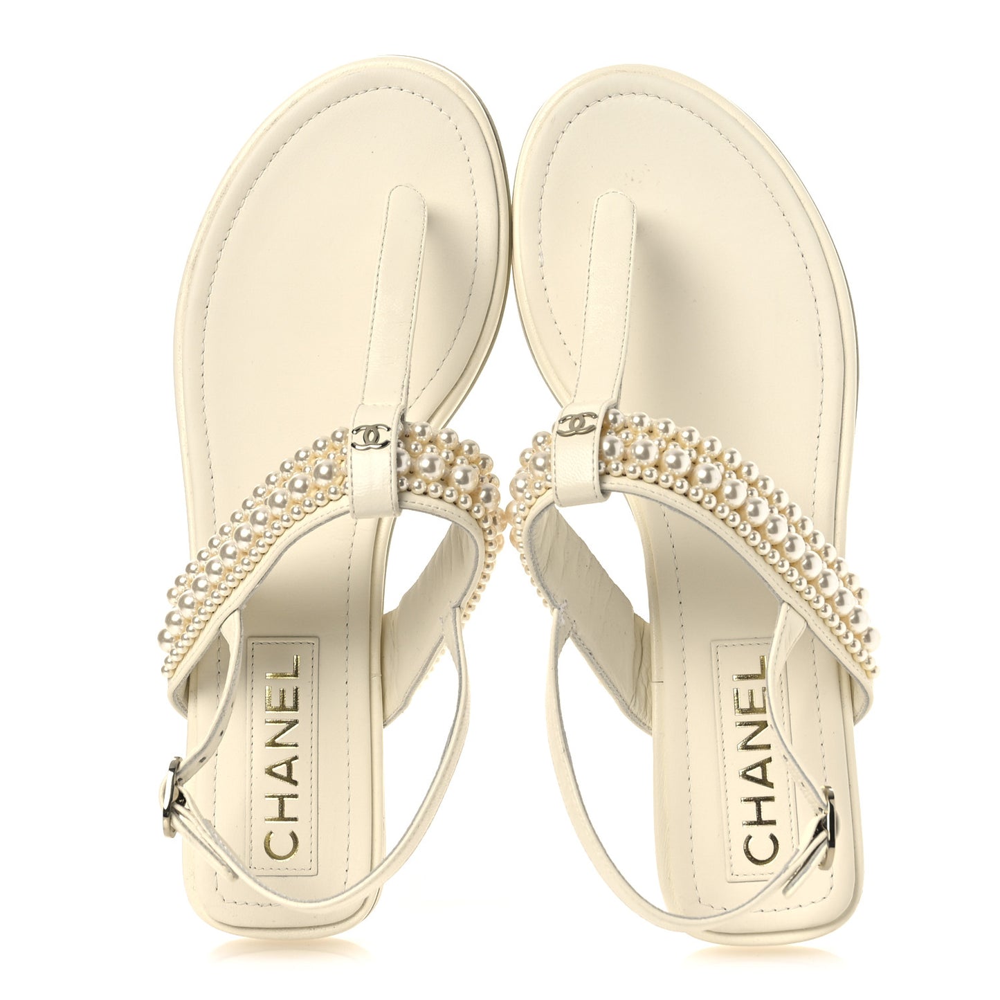 Lambskin Pearl Mini CC Thong Sandals 38 White