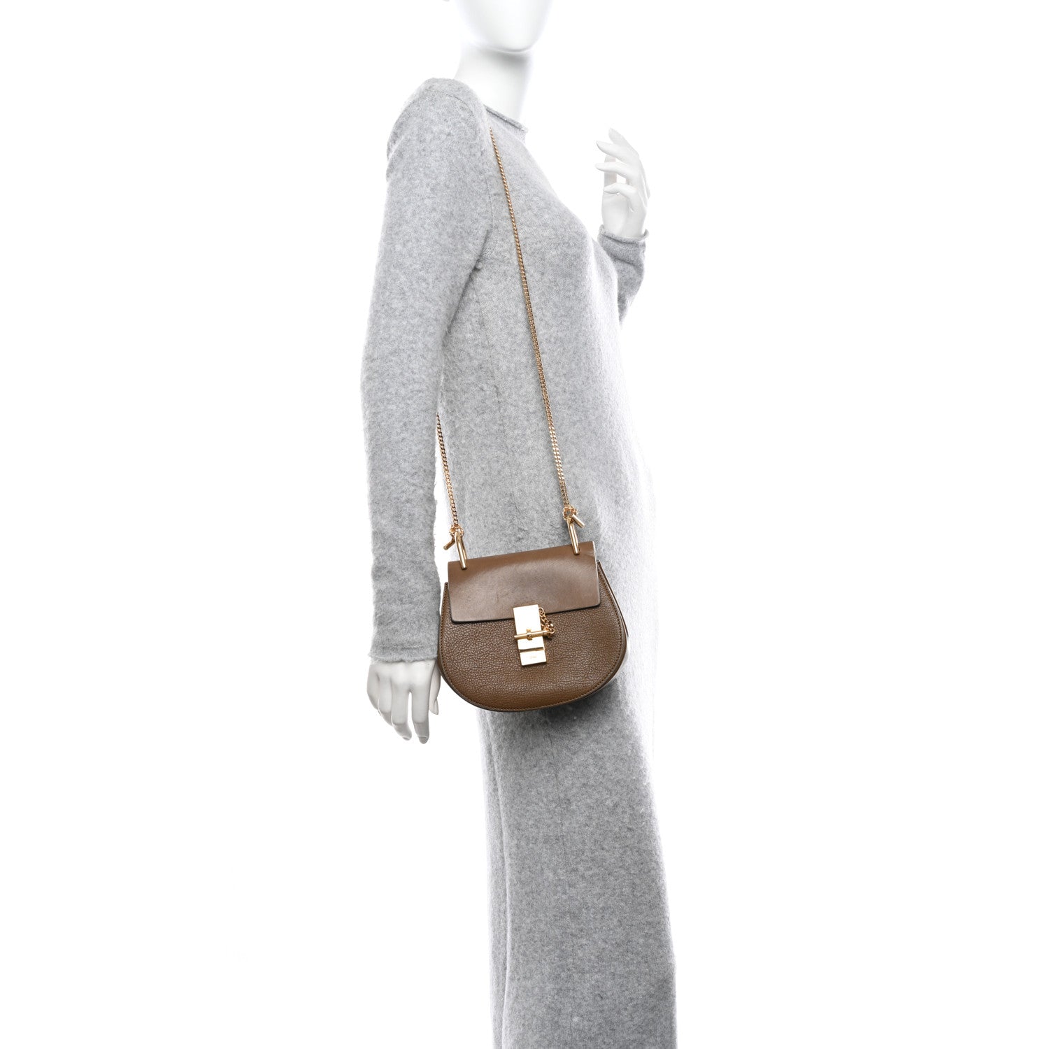 Chloe Grained Calfskin Lambskin Mini Bi-Color Drew Shoulder Bag Brown 2 of 9