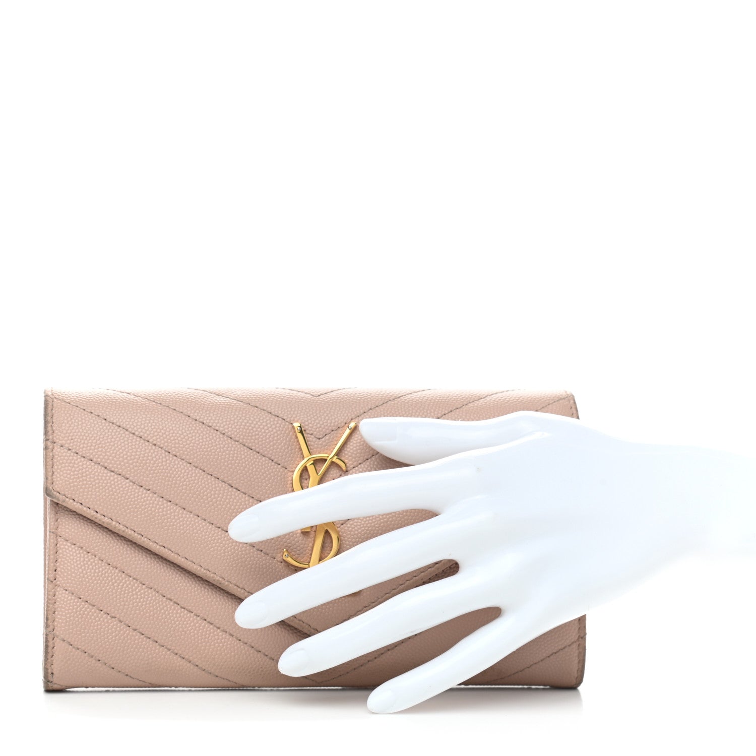 Saint Laurent Grain De Poudre Matelasse Chevron Monogram Flap Wallet Pale Pink 2 of 9
