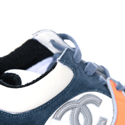 Chanel Nylon Calfskin Suede CC Womens Sneakers 39 Navy White Orange 13 of 14