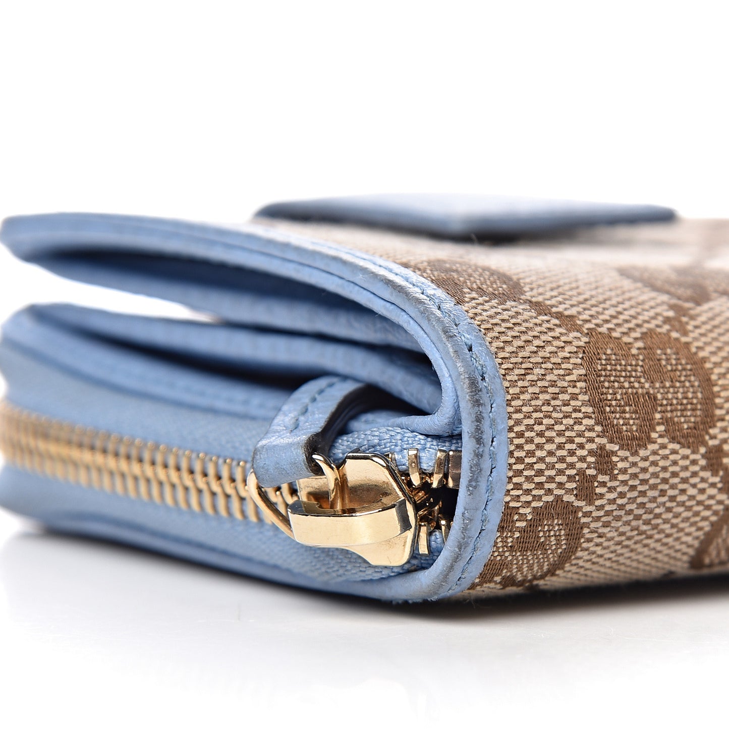 Monogram Dollar Calfskin Zip Around French Flap Wallet Beige Ebony Mineral Blue
