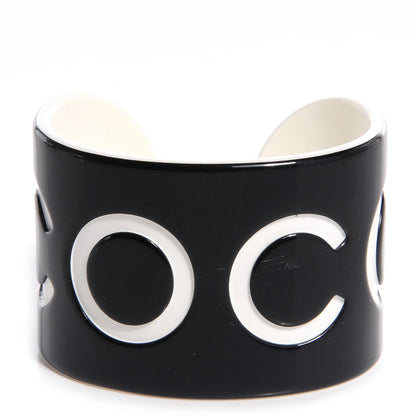 Chanel Resin Coco Wide Cuff Black White 1 of 5
