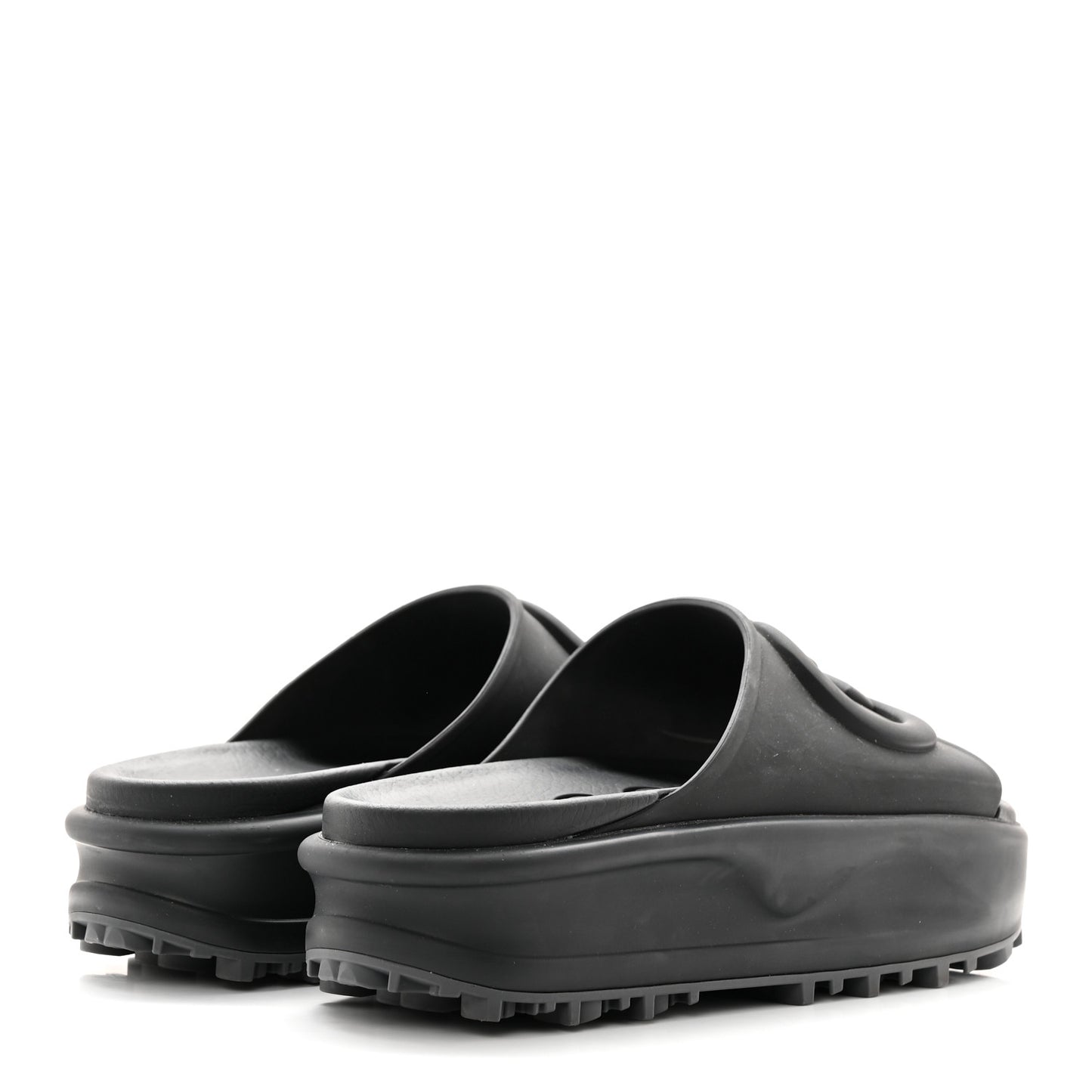 Soft Rubber Womens Interlocking G Platform 42mm Slide Sandals 36 Black