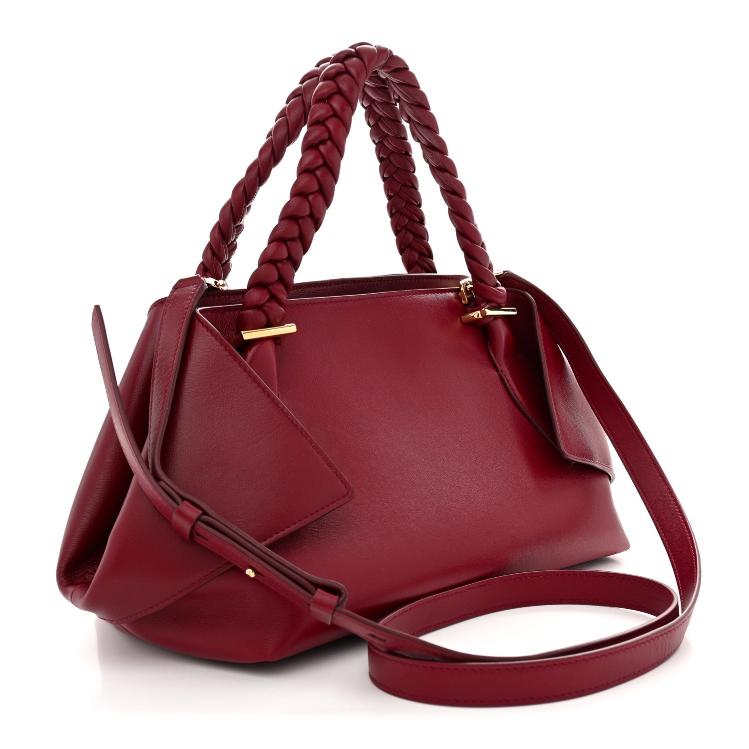 Salvatore Ferragamo Calfskin Braided Small Blossom Top Handle Bag Burgundy 3 of 9