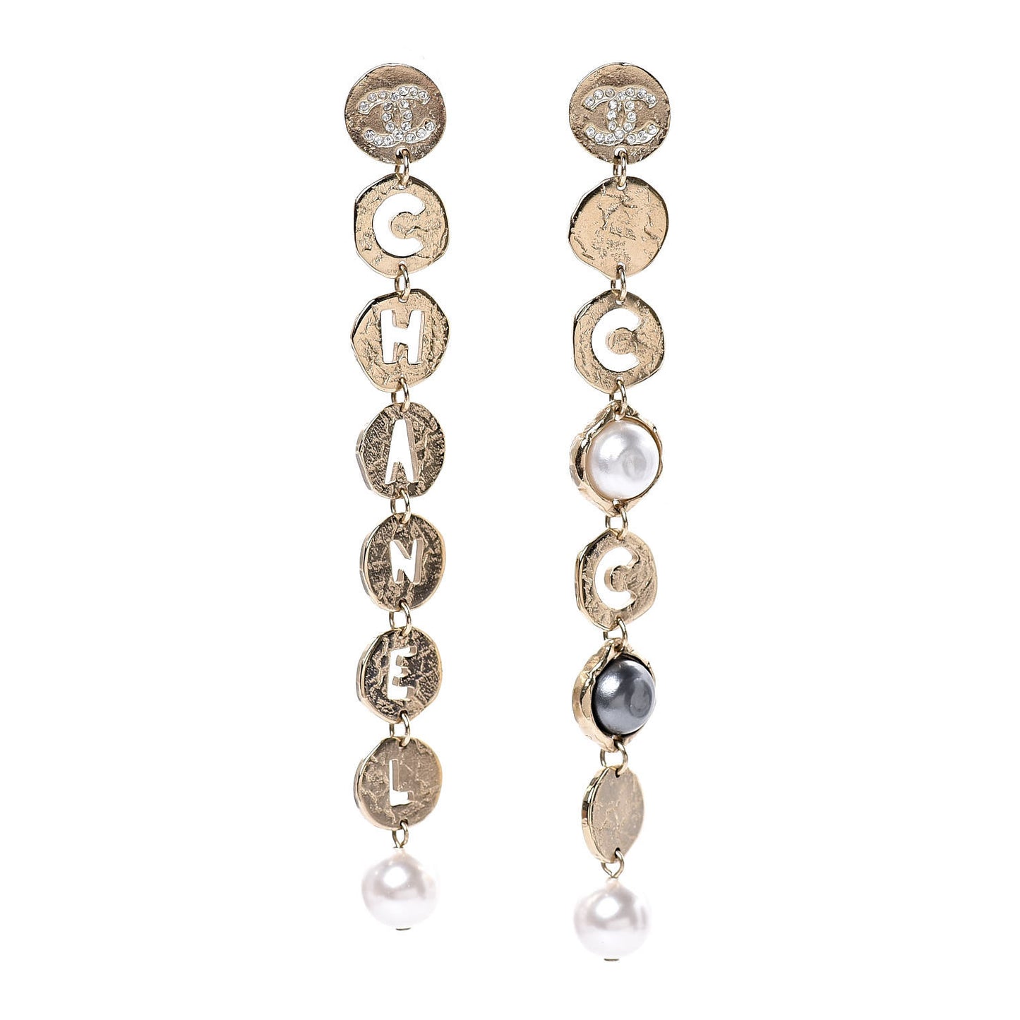 Pearl Crystal Papyrus Drop Strand Earrings Gold Grey