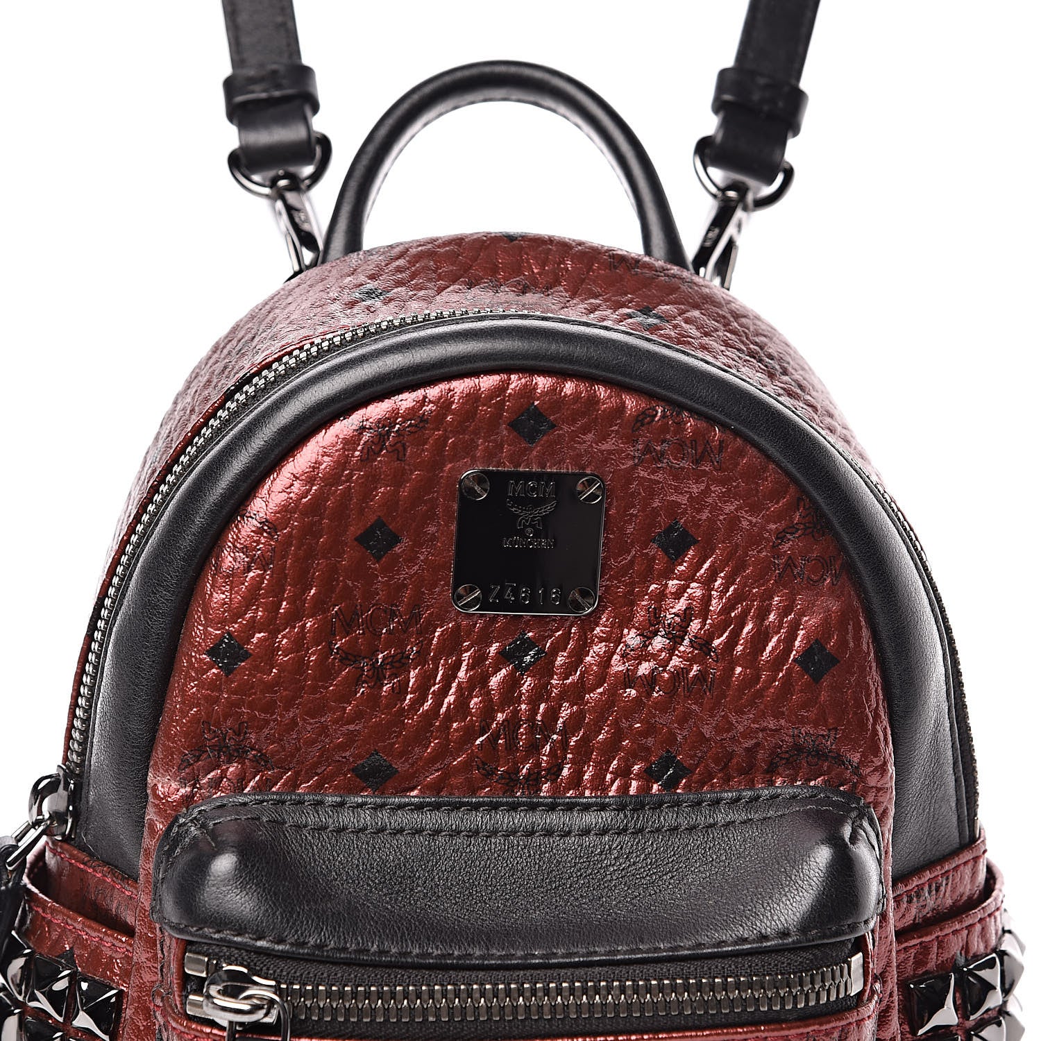 MCM Metallic Visetos Studded X-Mini Bebe Boo Backpack Scooter Red Black 12 of 12
