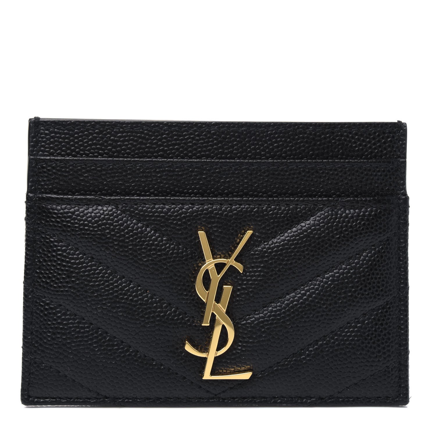 Saint Laurent Grain De Poudre Matelasse Chevron Monogram Credit Card Case Black 1 of 5