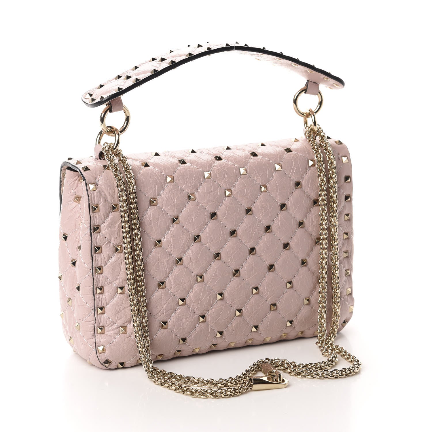 Valentino Garavani Craquele Nappa Medium Rockstud Spike Shoulder Bag Water Rose 3 of 9