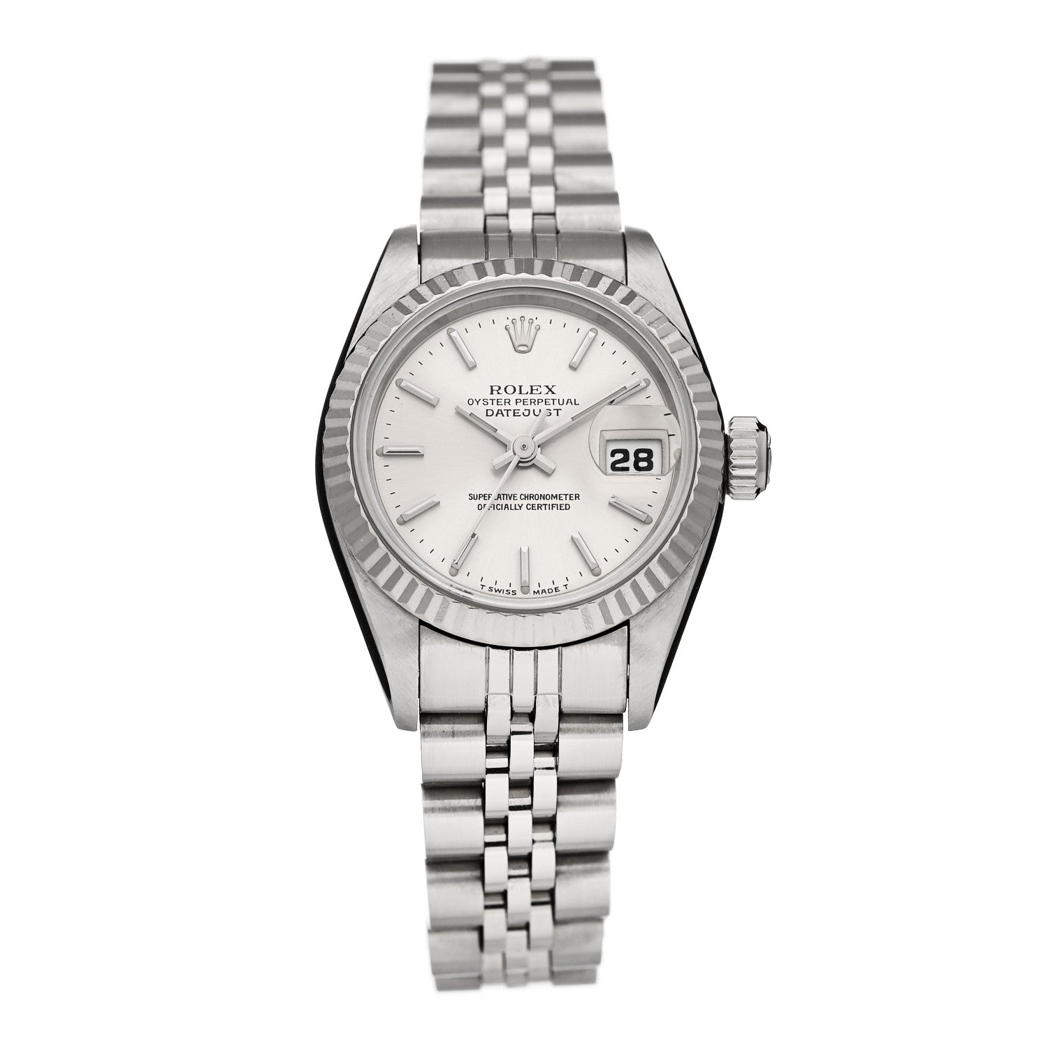 Rolex Stainless Steel 18K White Gold 26mm Oyster Perpetual Datejust Watch Silver 69174 1 of 4