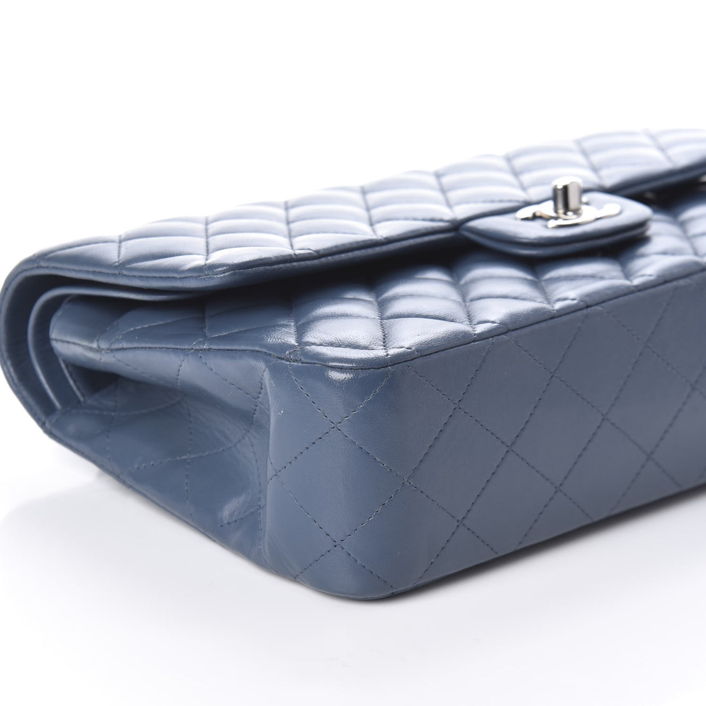Lambskin Quilted Medium Double Flap Blue