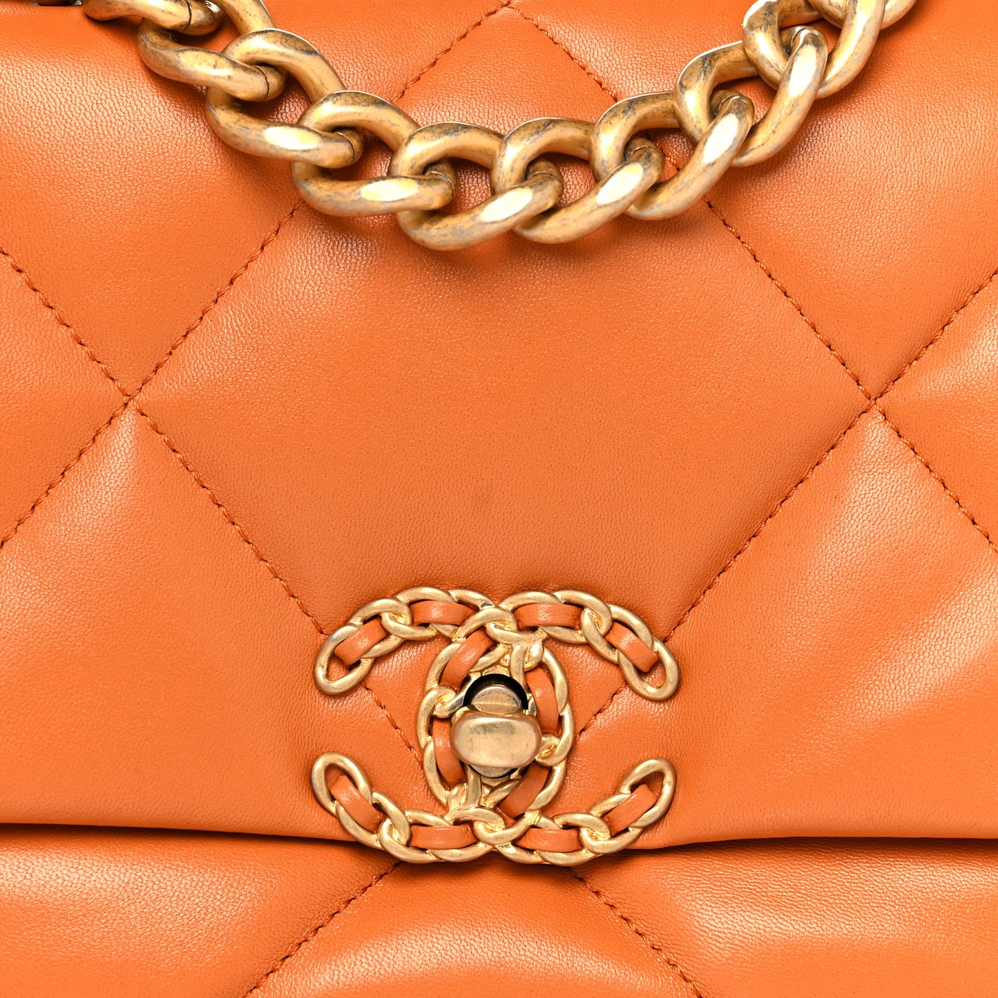 Lambskin Quilted Medium Chanel 19 Flap Light Brown