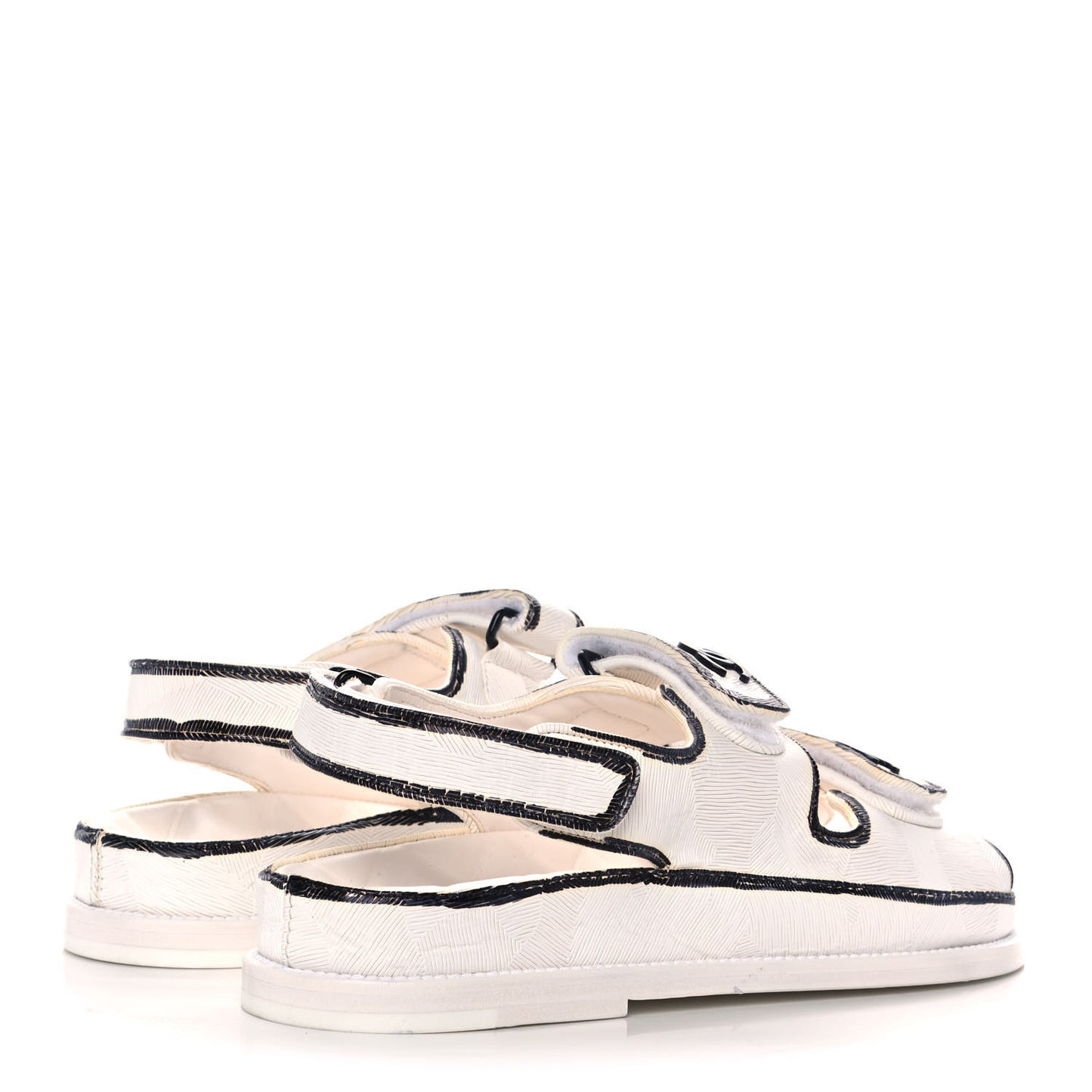 Calfskin Printed Velcro Dad Sandals 38 White Black