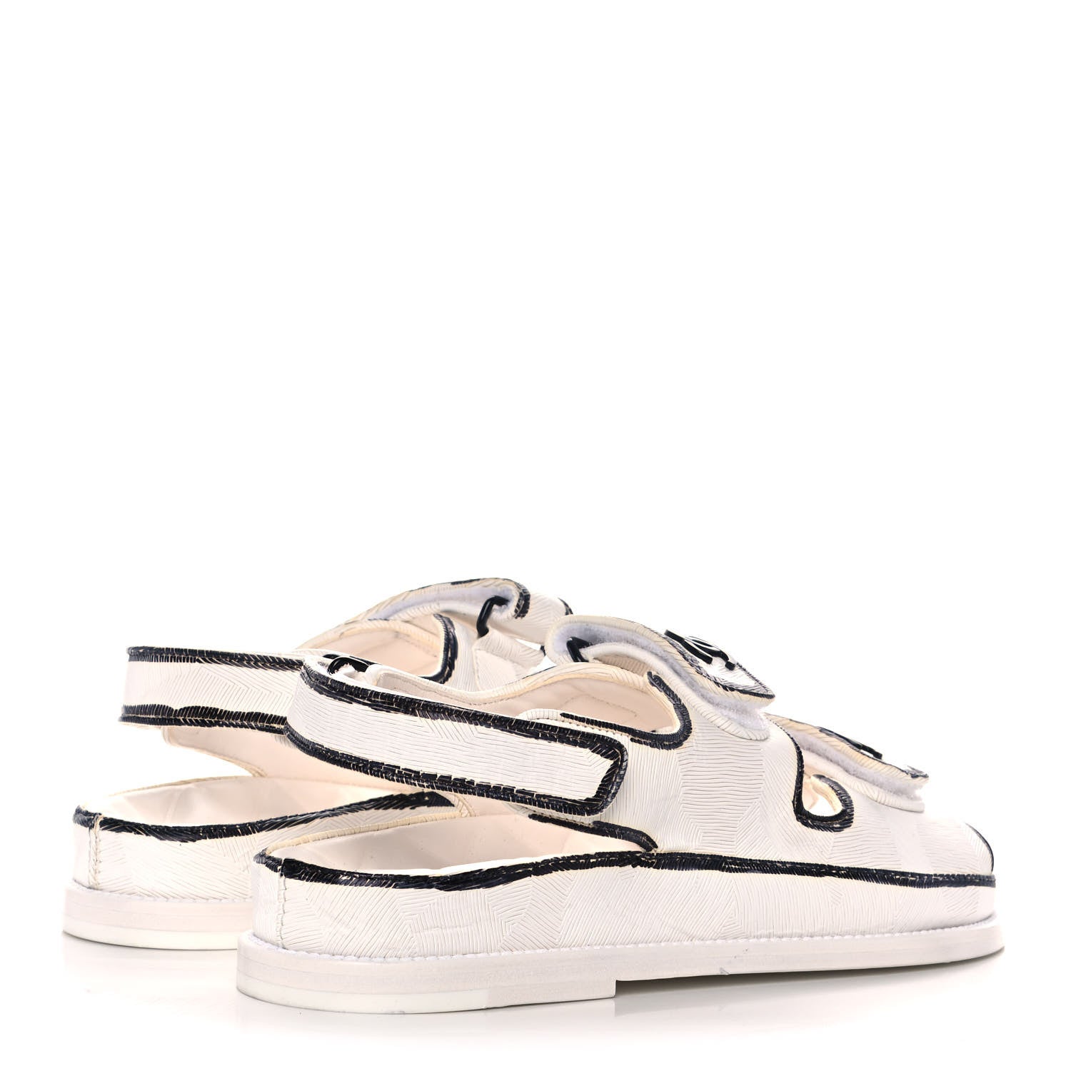 Chanel Calfskin Printed Velcro Dad Sandals 38 White Black 4 of 13