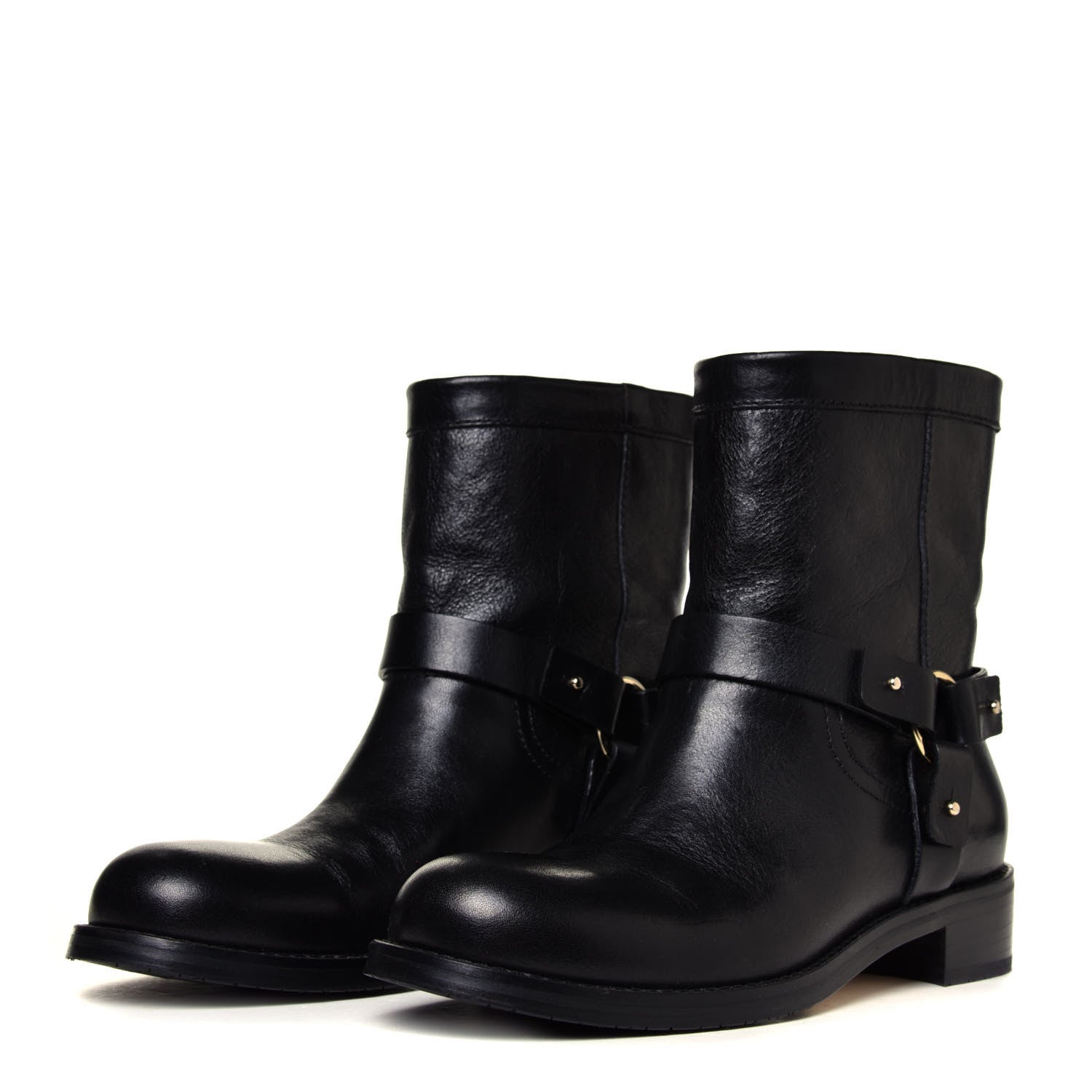 Jimmy Choo Shiny Calfskin Dixi Low Moto Boots 37.5 Black 4 of 12