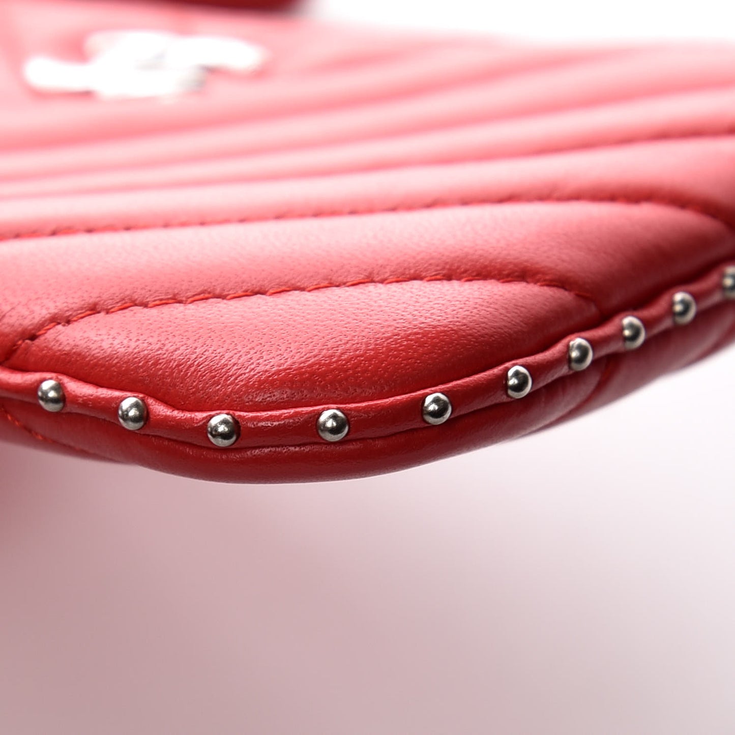 Lambskin Chevron Quilted Studded Small Cosmetic Case Red