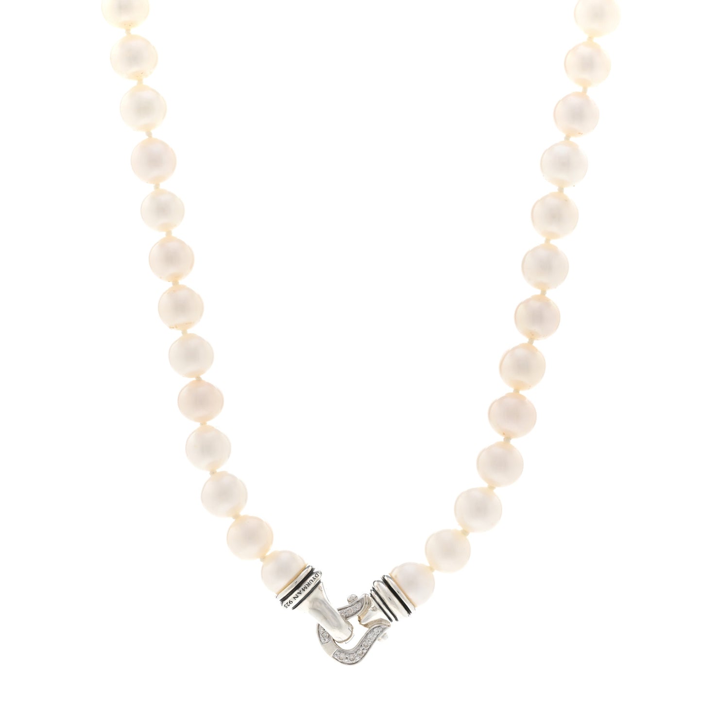 Sterling Silver Diamond Pearl 8-8.5mm Buckle Necklace