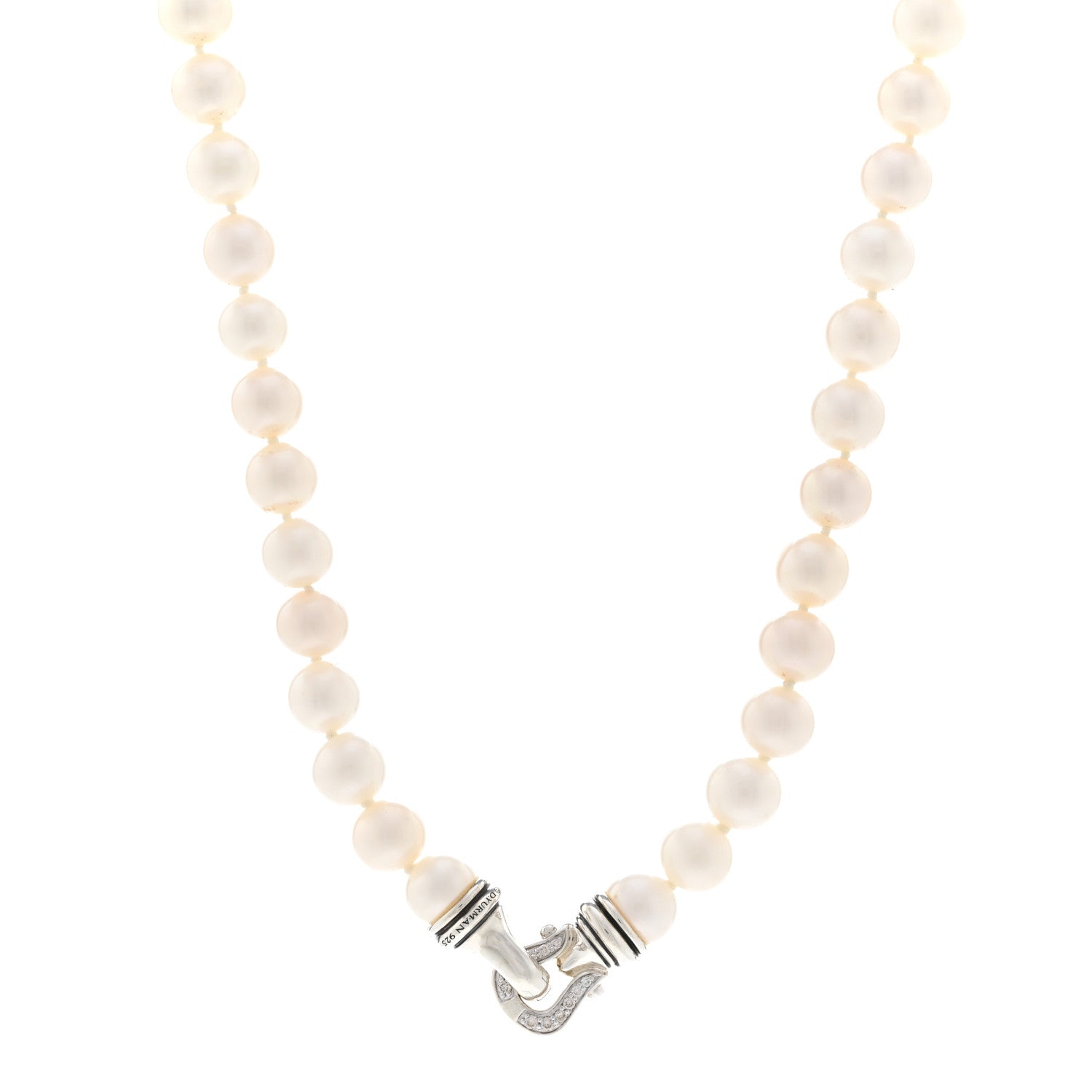 David Yurman Sterling Silver Diamond Pearl 8-8.5mm Buckle Necklace 1 of 4