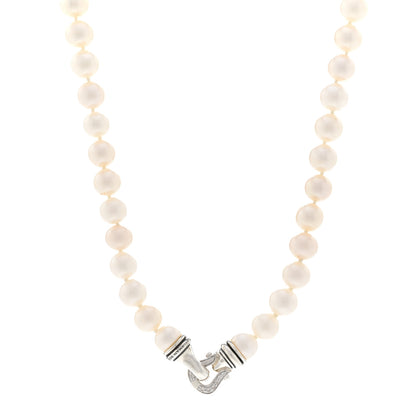 David Yurman Sterling Silver Diamond Pearl 8-8.5mm Buckle Necklace 1 of 4
