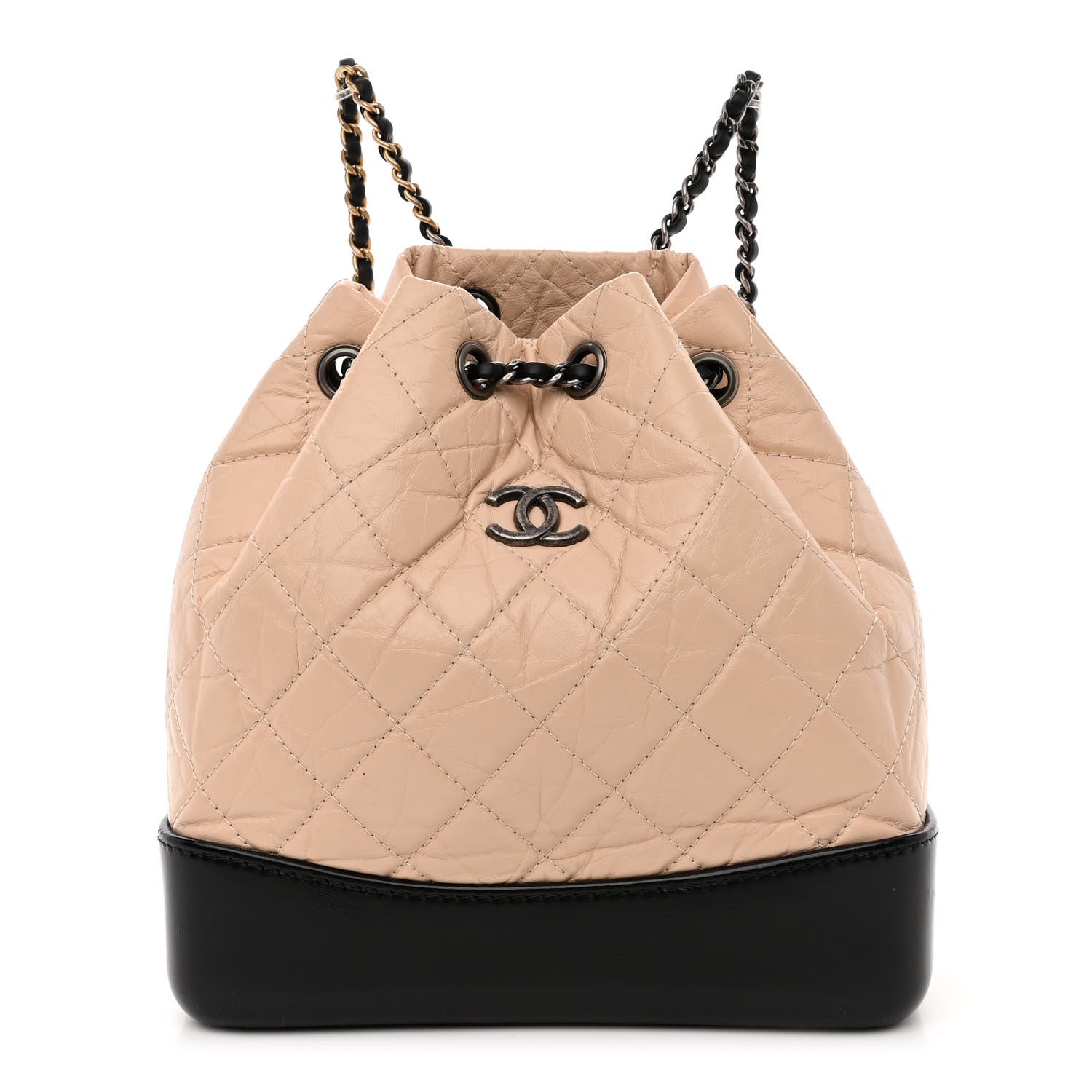 Chanel Aged Calfskin Quilted Small Gabrielle Backpack Beige Black 1 of 12