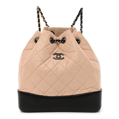 Chanel Aged Calfskin Quilted Small Gabrielle Backpack Beige Black 1 of 12