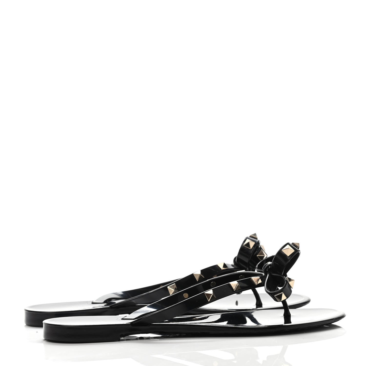 Valentino Garavani PVC Jelly Rockstud Bow Thong Sandals 39 Black 3 of 4