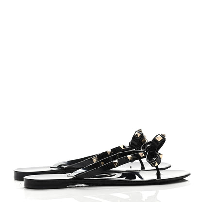 Valentino Garavani PVC Jelly Rockstud Bow Thong Sandals 39 Black 3 of 4