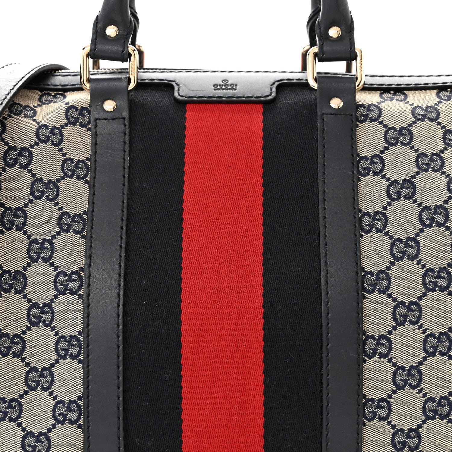 Gucci Monogram Selleria Calfskin Vintage Web Medium Boston Beige Blue 8 of 11