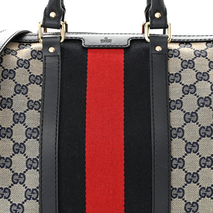 Gucci Monogram Selleria Calfskin Vintage Web Medium Boston Beige Blue 8 of 11