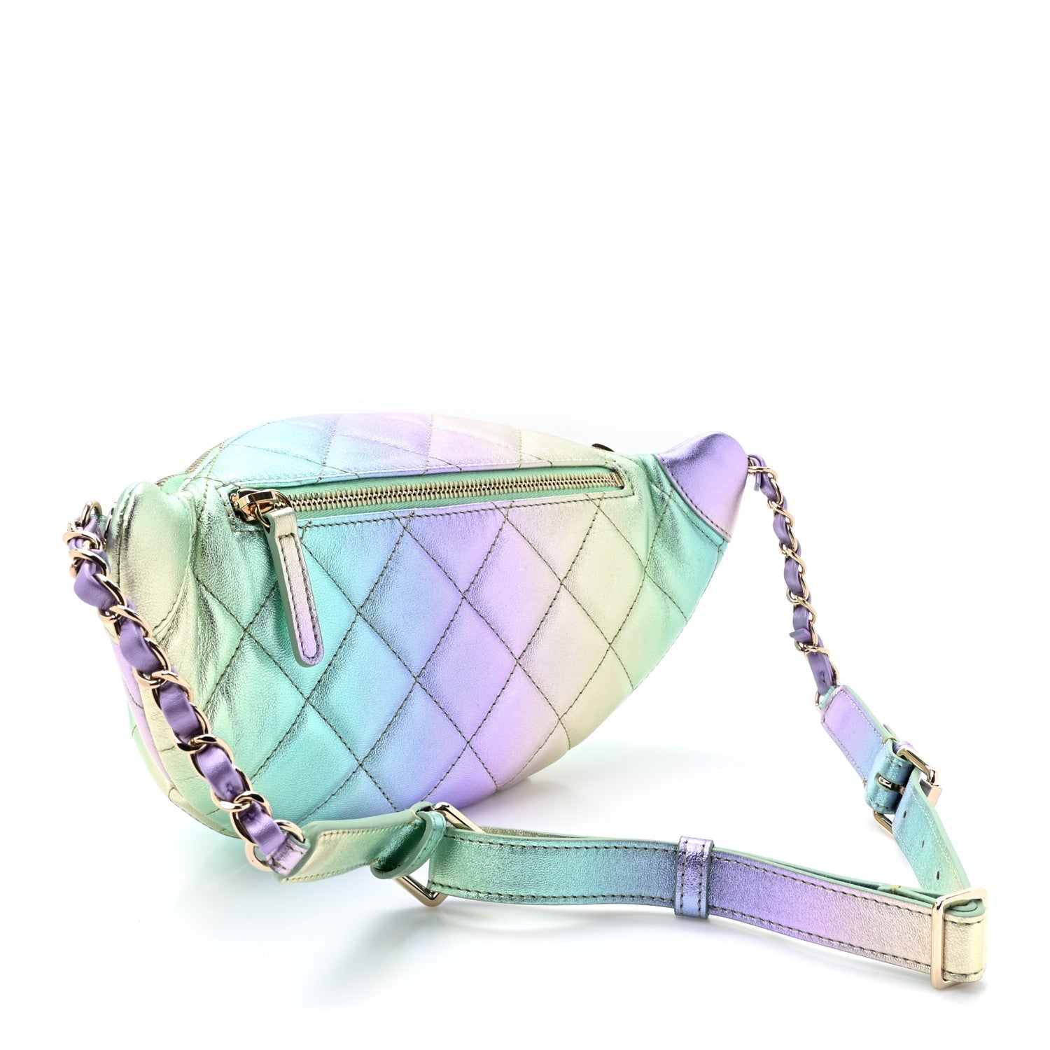 Chanel Gradient Metallic Lambskin Quilted Walking Mood Waist Bag Fanny Pack Pink Purple Green 3 of 10