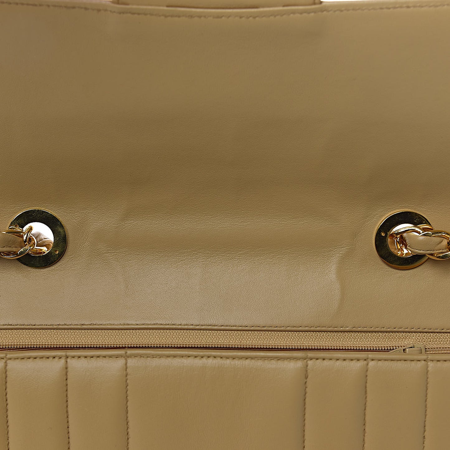 Lambskin Vertical Quilted Jumbo Single Flap Beige