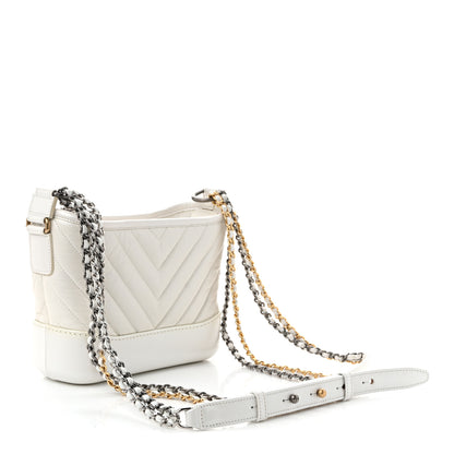 Chanel Iridescent Aged Calfskin Chevron Quilted Small Gabrielle Hobo White 3 of 11