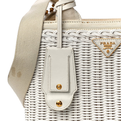 Prada Canvas Wicker Tote White 7 of 23