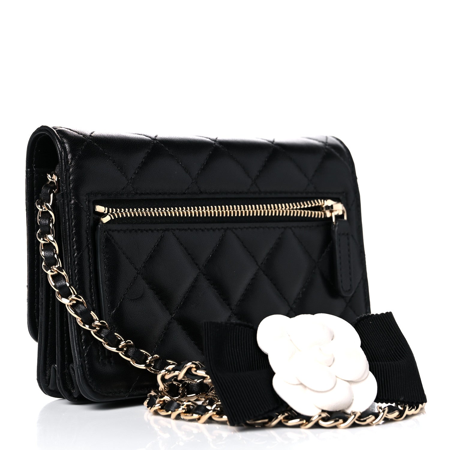 Chanel Lambskin Quilted Mini Camellia Bow Wallet On Chain WOC Black 3 of 10