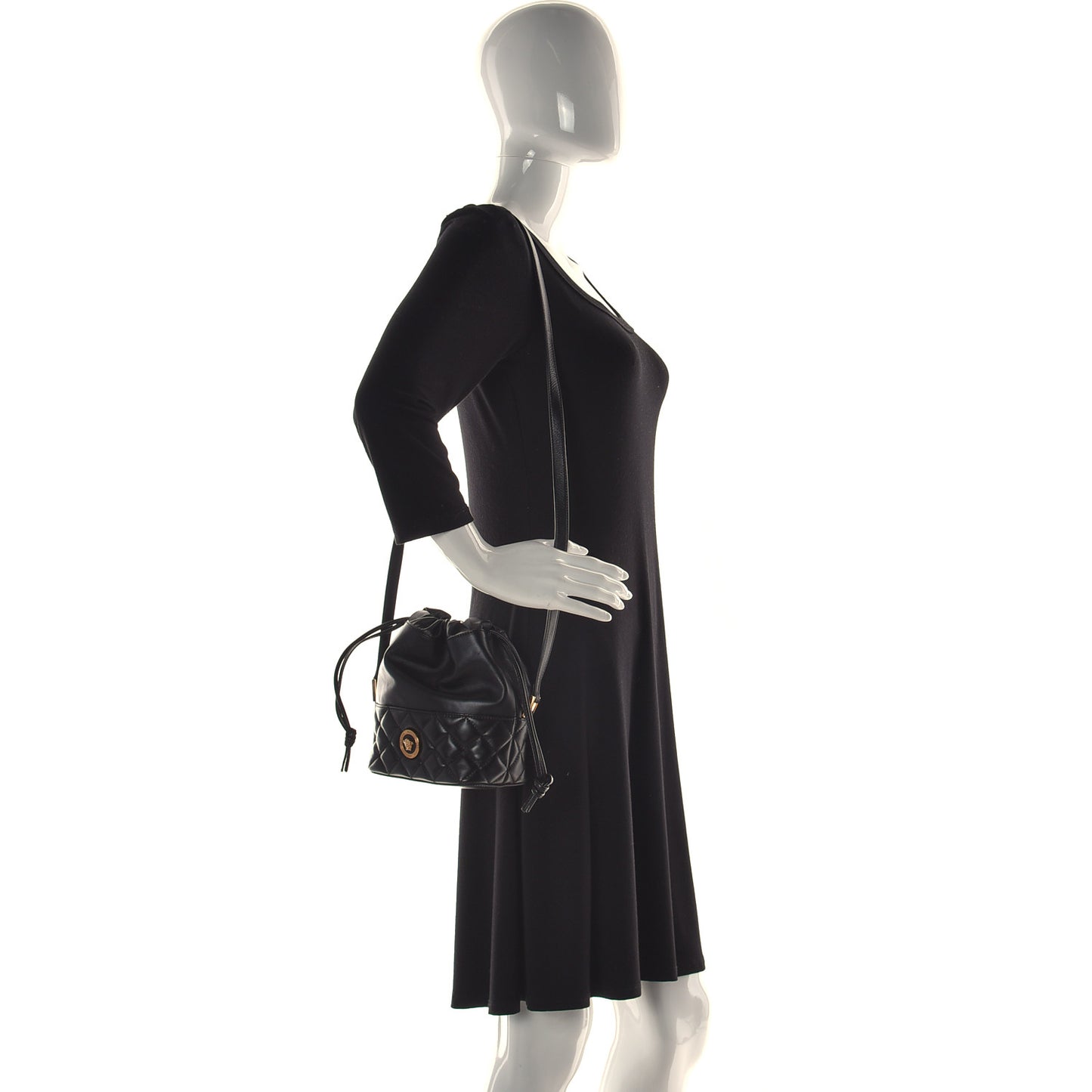 Nappa Quilted Medusa Bucket Bag Black