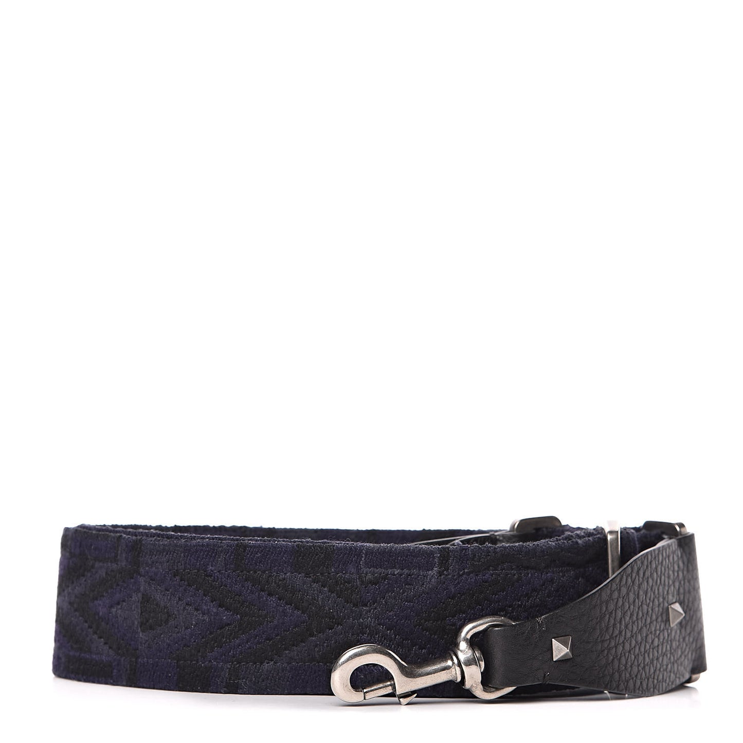 Canvas Geometric Embroidered Rockstud Guitar Strap Black Blue