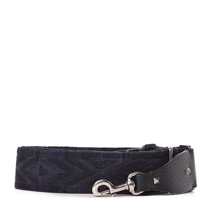 Valentino Garavani Canvas Geometric Embroidered Rockstud Guitar Strap Black Blue 1 of 5