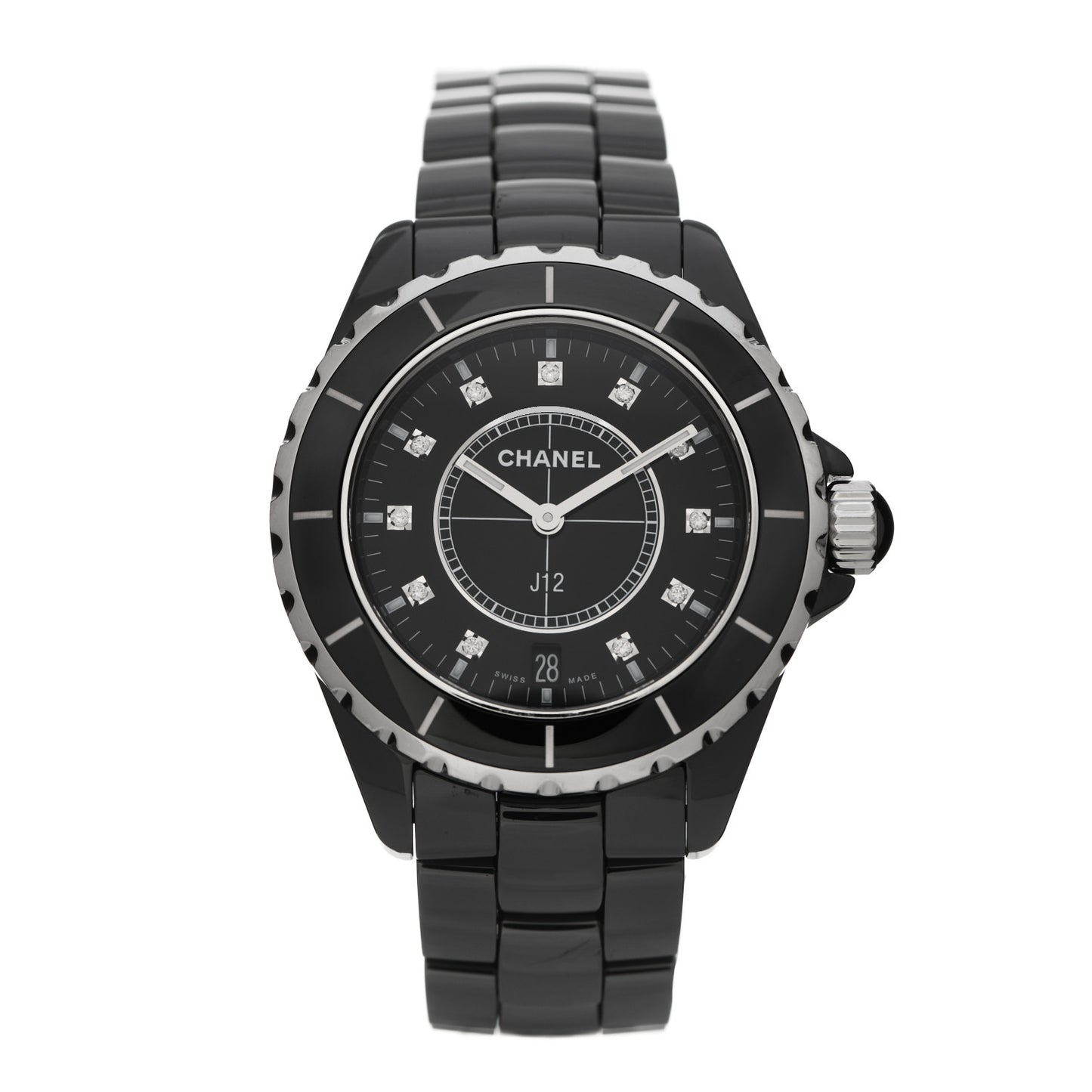 Stainless Steel Ceramic Diamond 38mm J12 Quartz Watch Black